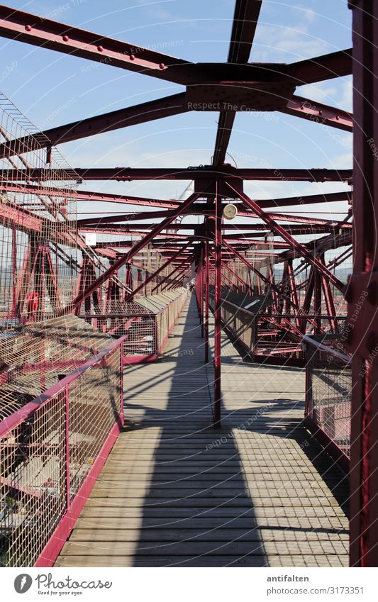 Steel frame and wooden floor of the Biskaya Bridge in Getxo/Spain Puente de Vizcaya Vacation & Travel Exterior shot Vantage point Tourism