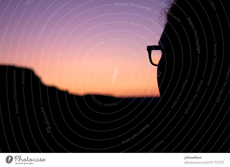 Morning Has Broken Human being Feminine Hair and hairstyles Face 1 Cloudless sky Horizon Sun Sunrise Sunset Beautiful weather Mountain Eyeglasses Looking Violet