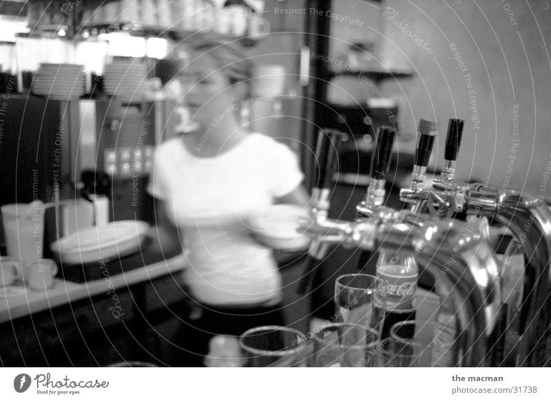 at the bistro Sidewalk café Gastronomy Waiter Closing time Bar Feminine Nutrition Roadhouse Black & white photo restaurateurs