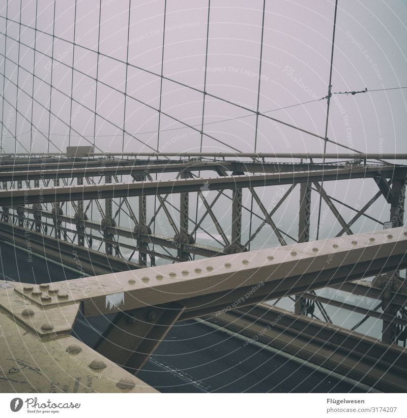 bridging day Brooklyn Bridge USA New York City Fog Misty atmosphere Street bridge pile-lander Bridge construction Bridge building arches big apple Manhattan