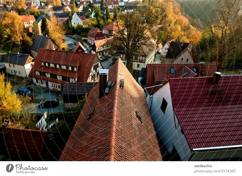 City Hohnstein Mountain Castle Village Elbsandstone mountains Relaxation Rock Vacation & Travel Autumn Hohenstein Hill Small Town Landscape Deciduous forest