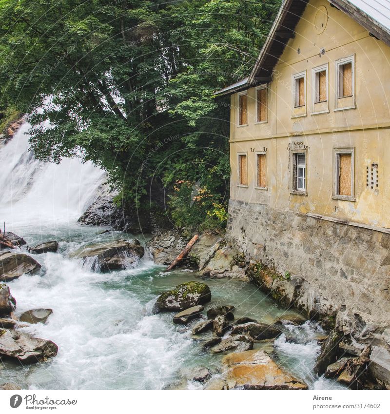 Noise Alps Threat Fear Dangerous Waterfall Mountain stream White crest Roar Bubbling Building Old Tumbledown Creepy Power Elements Massive Rock Austria