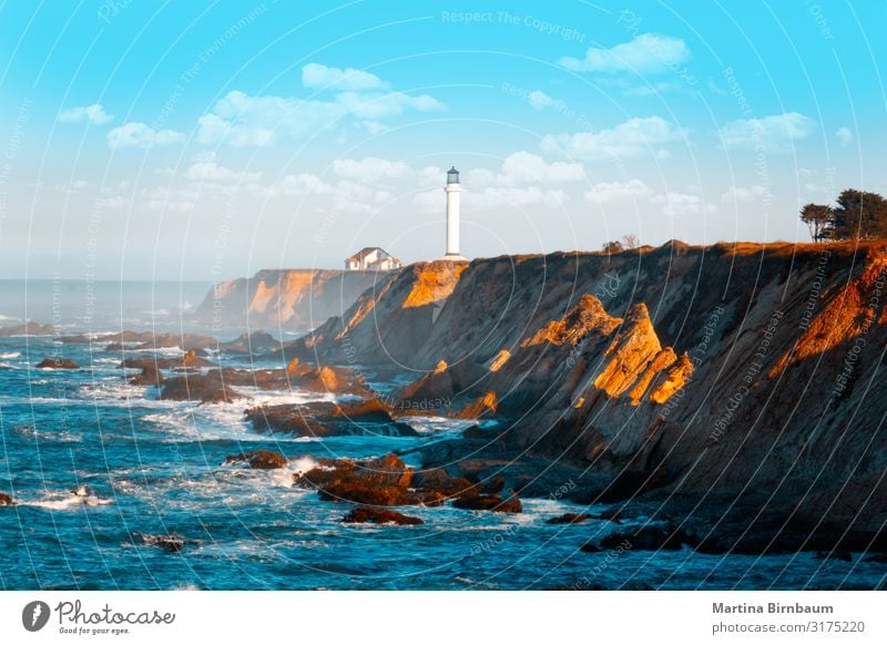 Point Arena Lighthouse, Northern California USA Tourism Beach Ocean Waves Group Landscape Sky Rock Coast Blue point light states Pacific Ocean united Cliff