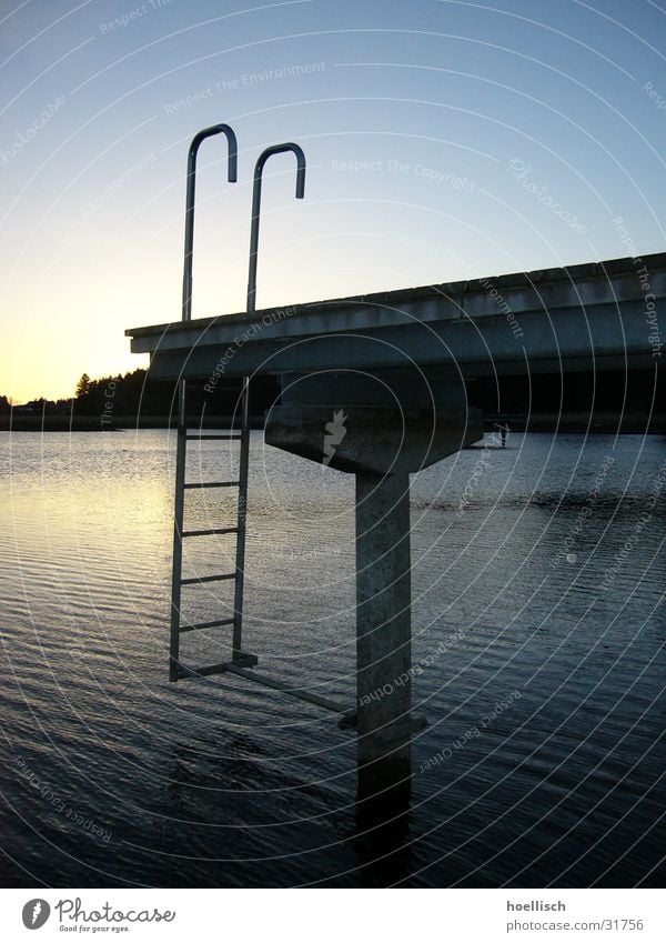 pond Footbridge Bog Sunset Sunrise Loneliness Lake. pond Water Ladder Sky