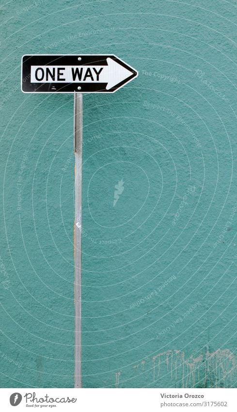 One Way Town Street Road sign Vehicle Metal Sign Simple Modern Turquoise White Colour photo Exterior shot Deserted Day