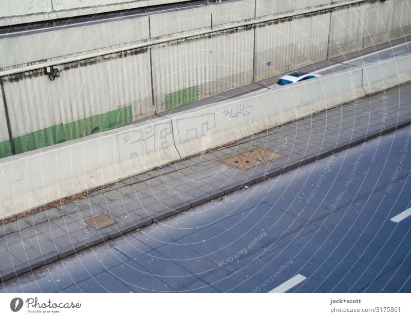 Guidelines with concrete Architecture City highway Ramp Concrete wall Traffic infrastructure Authentic Hideous Gloomy Gray Mobility Symmetry Environment