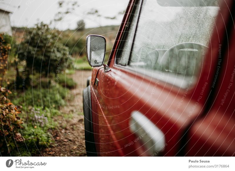 Car wing mirror Lada Niva Transport Means of transport Vehicle Vintage car Old Simple Hip & trendy Wet Original Retro Wild Red Authentic Adventure Movement