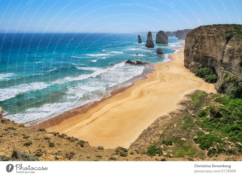 The Twelve Apostles Vacation & Travel Tourism Trip Far-off places Beach Ocean Nature Landscape Sand Water Waves Coast Tourist Attraction Happy Australia