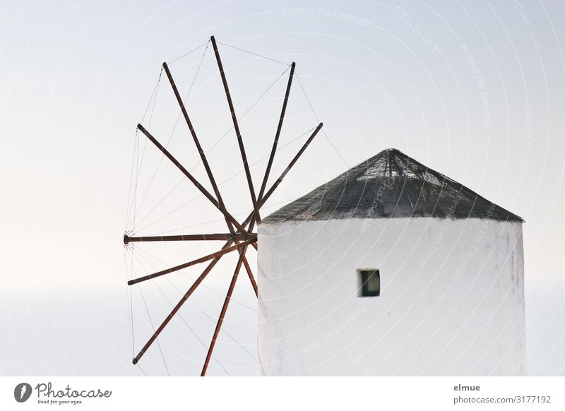 windmill Harmonious Trip Work of art Greece Santorini Village Tourist Attraction Landmark Monument Windmill Mill Fat Historic White Romance Longing Loneliness