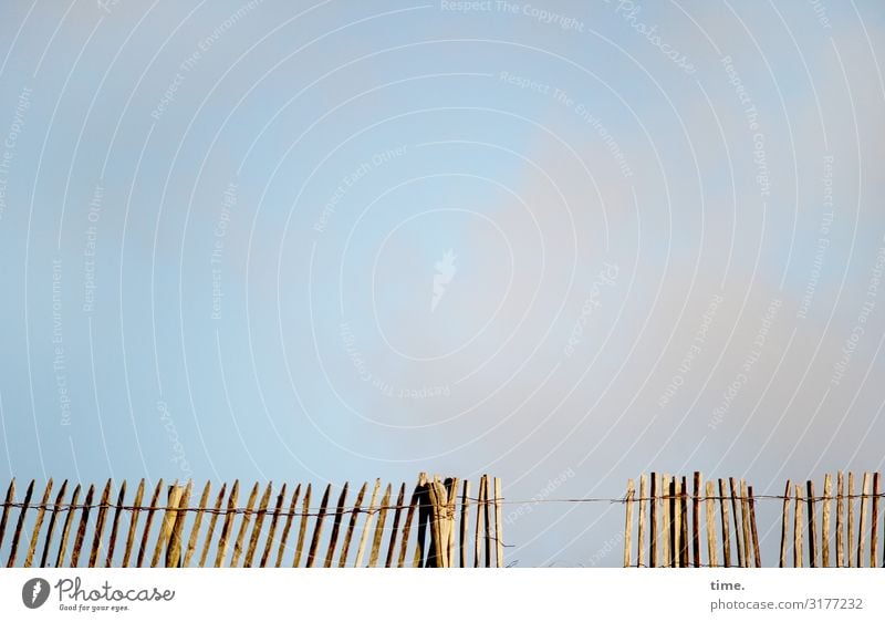 Stories of the fence (XVIII) Sky Clouds Beautiful weather Fence Fence post Wood Line Together Safety Protection Friendship Endurance Unwavering Orderliness