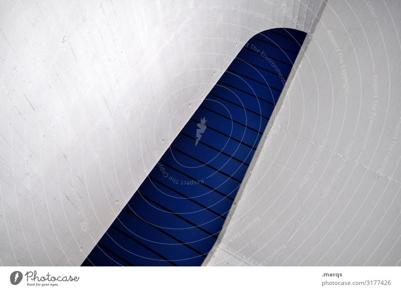 stairwell Style Design Interior design Staircase (Hallway) Concrete Line Sharp-edged Modern Round Blue White Perspective Colour photo Interior shot Abstract