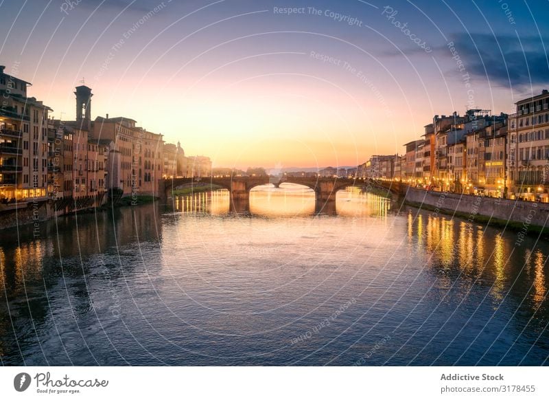 Old bridge across channel in sunset Bridge Sunset Channel Florence Italy Building Vacation & Travel Water Architecture City Tourism Landscape canal Attraction