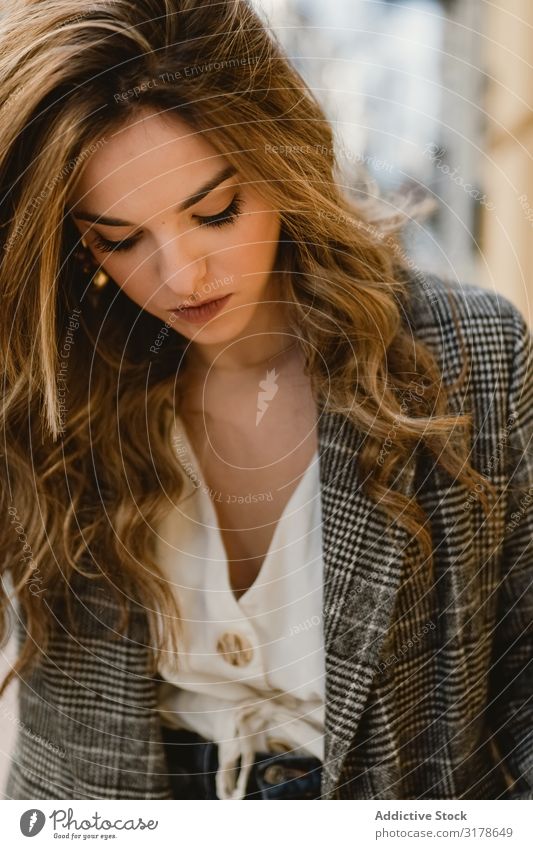 Woman leaning on wall on street Lean Wall (building) Building City Street Youth (Young adults) Style Town Hip & trendy Joy Joke Easygoing Elegant Exterior Lady