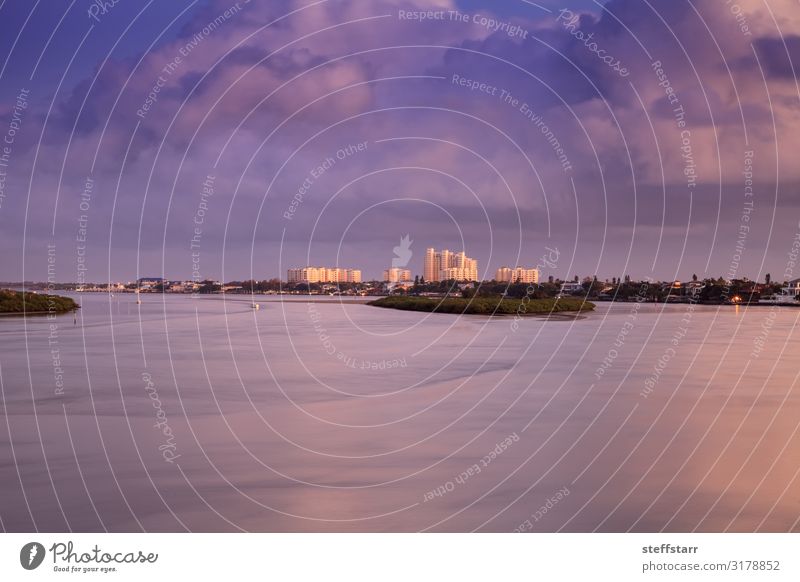 Boats and waterfront view at dawn over the Indian River Ocean Sailing Nature Coast Sailboat Watercraft Blue Violet daybreak New Smyrna Beach Florida