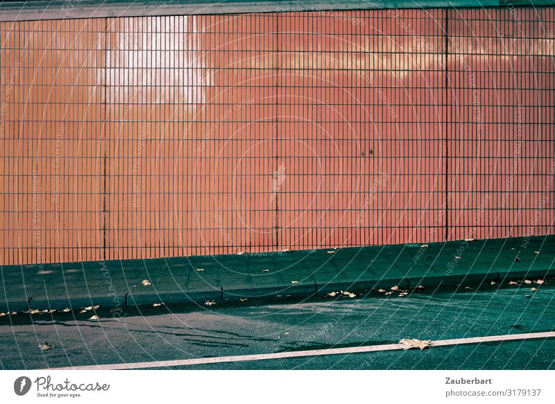 Wall with orange tiles Berlin Deserted Wall (barrier) Wall (building) Street Tile Asphalt Driving Stand Cool (slang) Modern Retro Gray Orange Orderliness