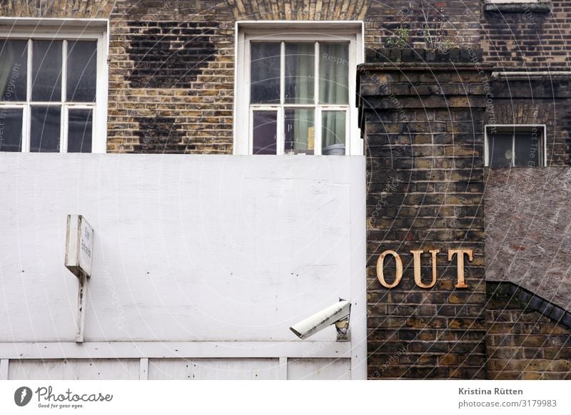 out House (Residential Structure) Building Architecture Characters Signage Warning sign Observe Brown White Watchfulness Protection Surveillance