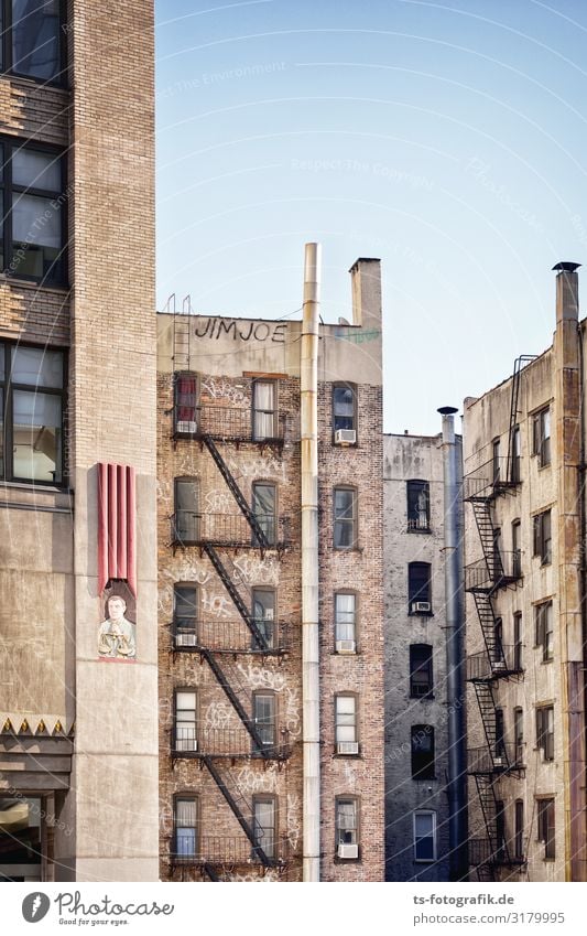 Window and fire ladders in Manhattan Sightseeing City trip Ladder New York City The Bronx Town Downtown Skyline House (Residential Structure) High-rise