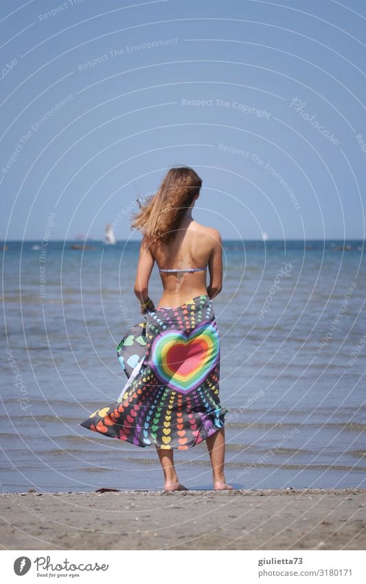 Hau(p)tsache | love Feminine Young woman Youth (Young adults) Life 1 Human being 13 - 18 years Cloudless sky Summer Beautiful weather Beach Ocean Long-haired