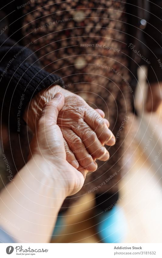 Man holding an elderly woman's hand Old Hand Hold Senior citizen Youth (Young adults) Grandchildren Grandmother Support Considerate Woman Doctor Love Patient