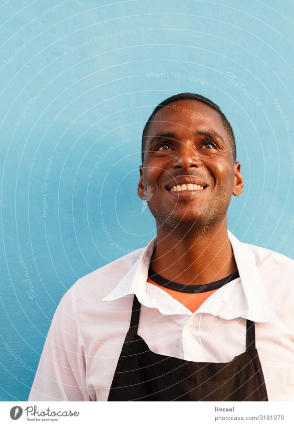 young waiter at the restaurant door, trinidad - cuba Lifestyle Happy Island Human being Masculine Young man Youth (Young adults) Man Adults Head Face Eyes Nose