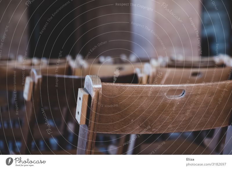 Chair rows Business Speech Row of chairs Row of seats Wood Church Audience Meeting Sit back Backrest Beaded Hall Empty seat selection Seating Colour photo