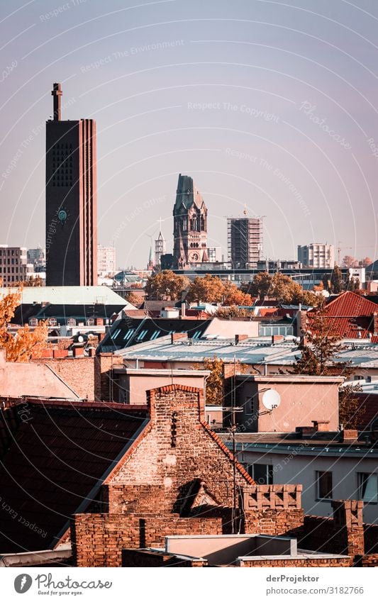 View over the roofs of Berlin with a view of the Memorial Church II Long shot Exceptional Hip & trendy Cool (slang) Esthetic Sightseeing City trip Pattern