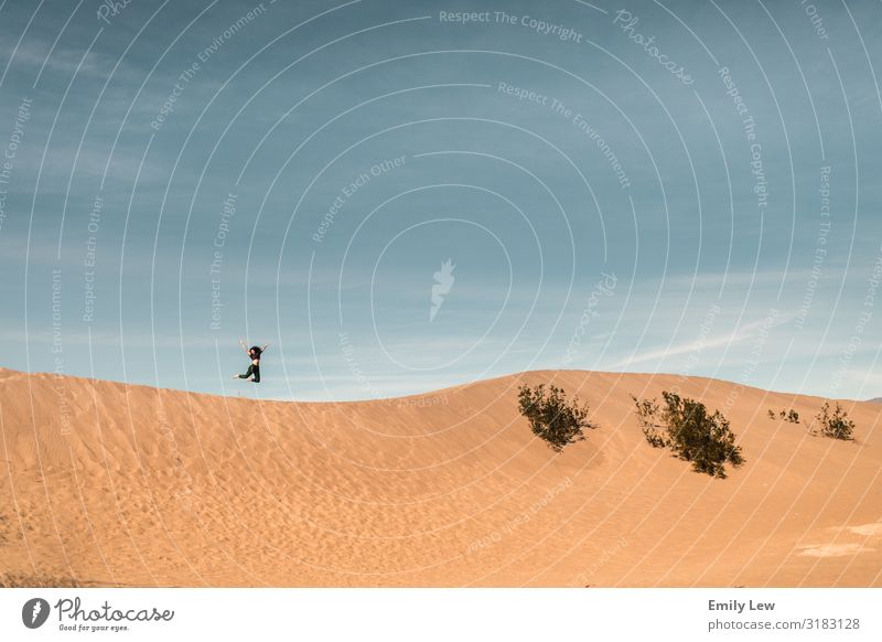 Jumping in Sand Dunes Healthy Wellness Vacation & Travel Trip Adventure Sightseeing Expedition Summer Young woman Youth (Young adults) 1 Human being Environment