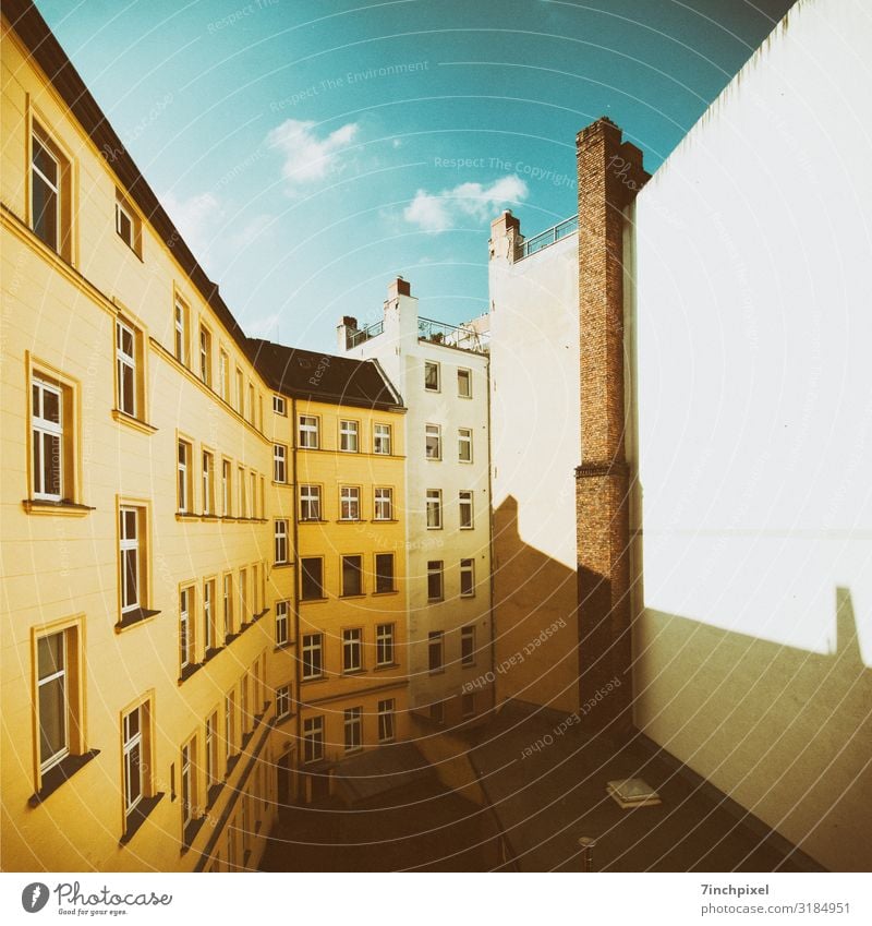 Berlin from behind House (Residential Structure) Capital city Wall (barrier) Wall (building) Window Roof Chimney Stone Glass Blue Brown Yellow Red