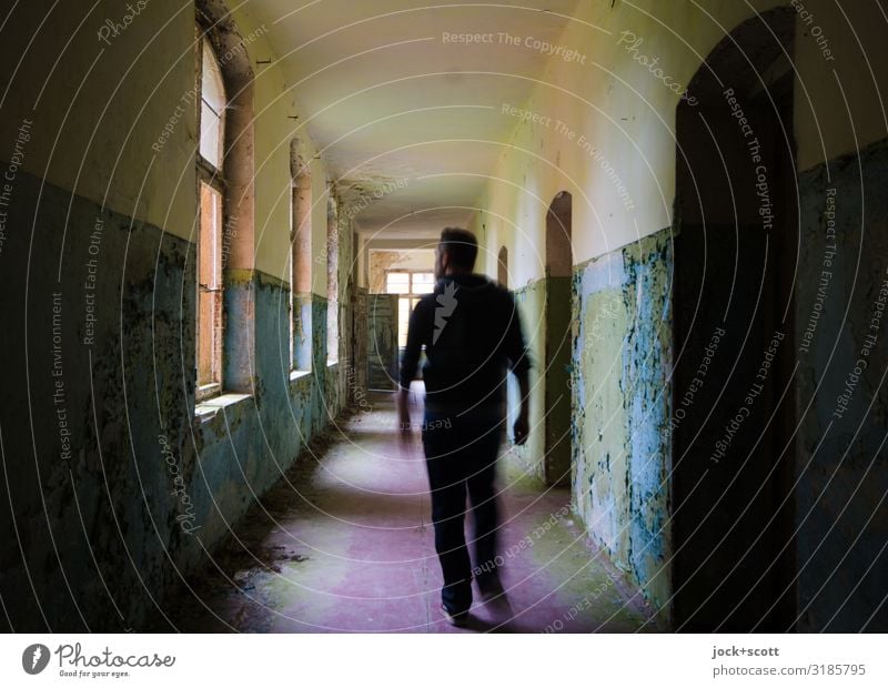 hallway corridor lost places Building Sanitarium Hallway Going Dirty Historic Long Serene Apocalyptic sentiment Transience Lanes & trails Ravages of time