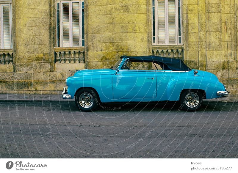 old blue car, havana -cuba Lifestyle Vacation & Travel Tourism Trip Island Rain Transport Street Vehicle Car Taxi Vintage car Old Driving To enjoy Authentic