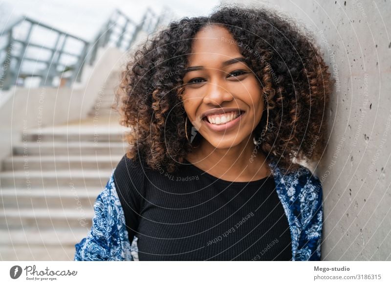 Portrait of afro american woman. Style Happy Beautiful Face Human being Woman Adults Fashion Clothing Brunette Afro Concrete Smiling Sit Stand Cool (slang)