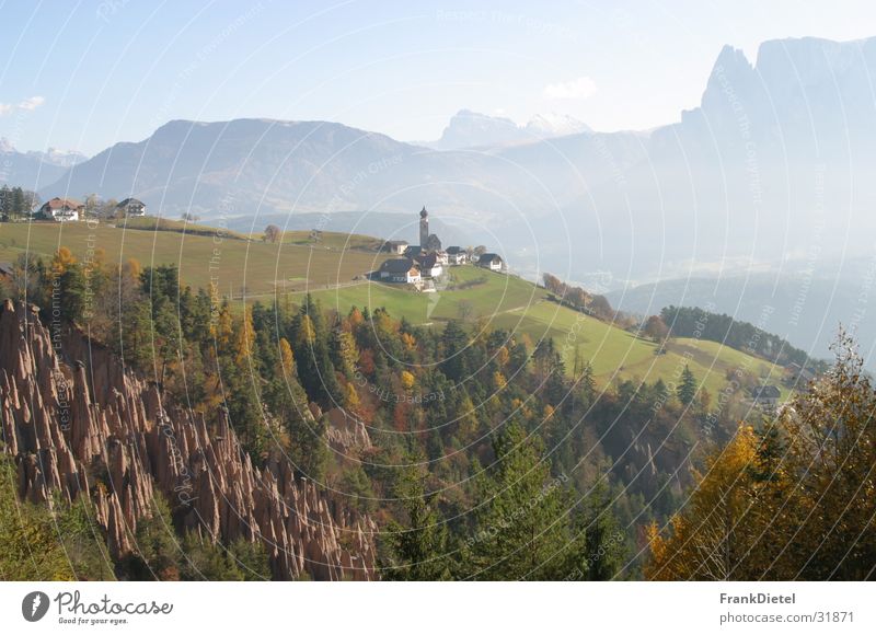 Earth pyramids at Ritten Earth-pillar South Tyrol Oberbozen am Ritten  High plateau Mountain protective stone Conical