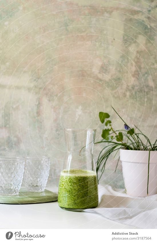 Organic Green smoothie detox drink in a glass bottle Milkshake Detox Juice Drinking Spinach Healthy Bottle Food Fruit Vegetable Avocado super food Apple