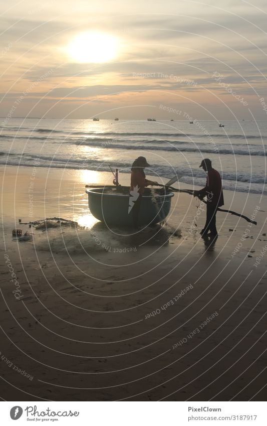 Fishermen in South Vietnam Vacation & Travel Tourism Adventure Far-off places Freedom Sun Beach Ocean Human being Woman Adults Man 2 30 - 45 years Landscape