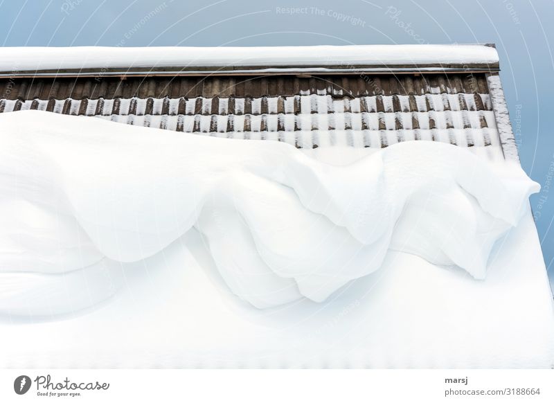 Bulbous Winter Snow Roof Roofing tile Roof ridge Threat Cold Pure roof avalanche Dangerous Surplus Multiple Colour photo Subdued colour Exterior shot Detail