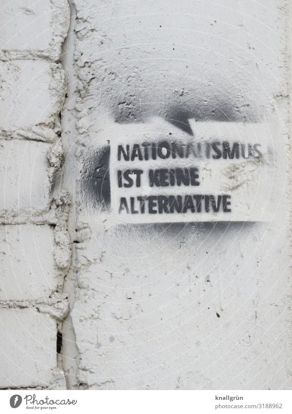 NATIONALISM IS NOT AN ALTERNATIVE Characters Signs and labeling Graffiti Communicate Black White Emotions Humanity Responsibility Experience Peace Society Life