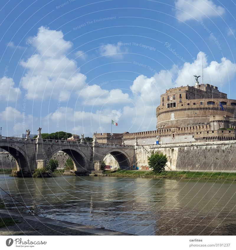 Rome | Angel Bridge + Angel Castle Italy Capital city Old town Past Historic Tiber Ponte Sant'Angelo St. Angel's Castle Tourism City trip Vacation & Travel