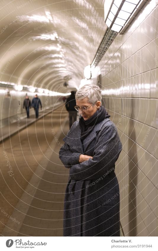 Weltschmerz in the Elbe Tunnel Human being Feminine Woman Adults Female senior Senior citizen 1 45 - 60 years Hamburg Germany Europe Town Port City