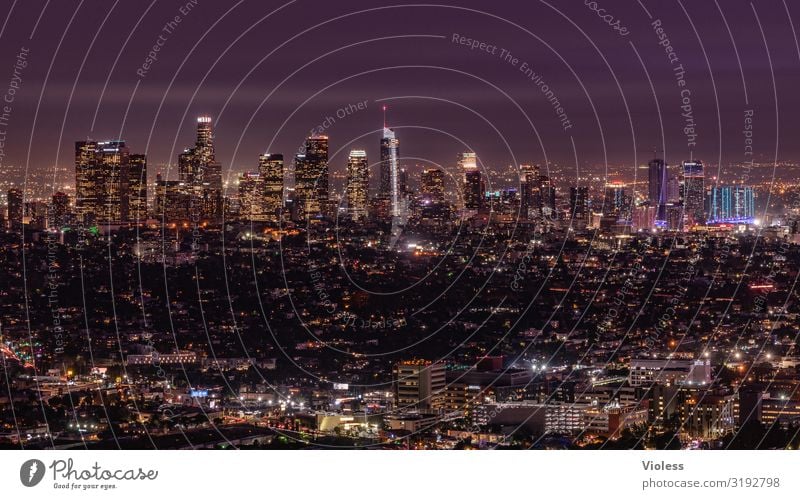 Los Angeles California Americas USA Skyline Night Dark Lighting Hollywood Town Long exposure Wide angle