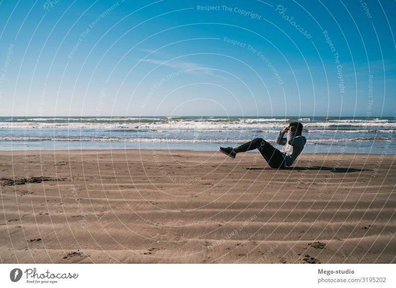 Athletic man doing exercise at the beach. Personal hygiene Body Relaxation Leisure and hobbies Beach Sports Jogging Work and employment Human being Man Adults