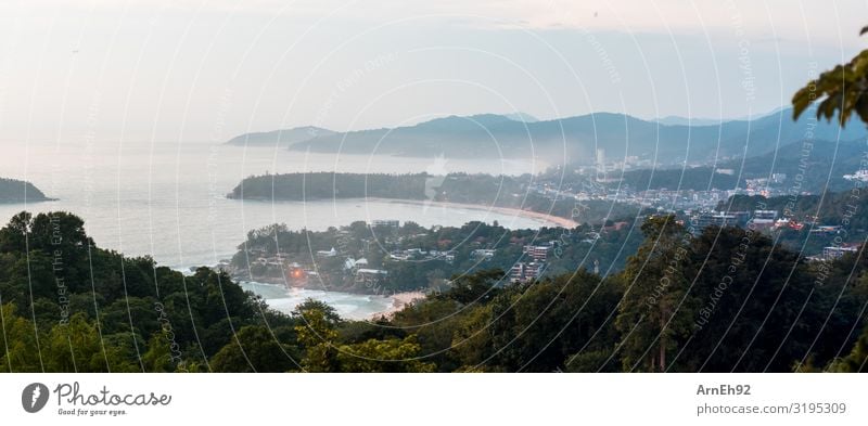 Evening on Phuket Environment Nature Landscape Plant Water Sky Clouds Summer Beautiful weather Fog Virgin forest Coast Bay Ocean Andaman Sea Island Town