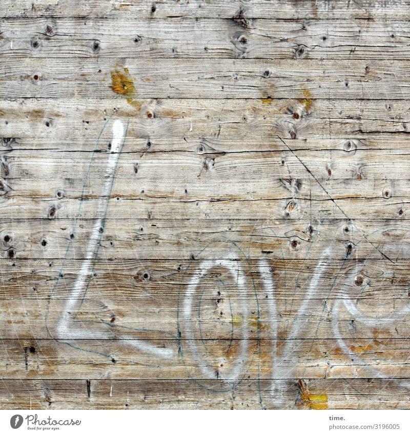 Wood Lover*in | Written Construction site Wall (barrier) Wall (building) Fence Hoarding Wood grain wood Characters Line Stripe Broken Trashy Town Emotions