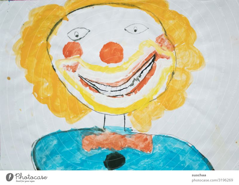 creep clown Painting and drawing (object) Drawing Children's drawing Figure Clown Hideous Creepy Naivety Beautiful Art Watercolor Multicoloured Face