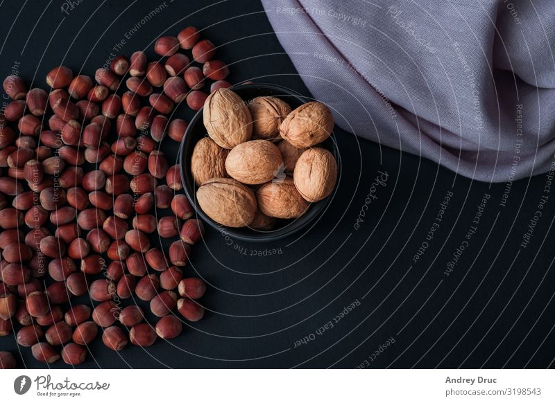 Hazelnut isolated on black background. Set or collection. Food Dessert Organic produce Vegetarian diet Diet Fasting Finger food Hot Chocolate Coffee Plate