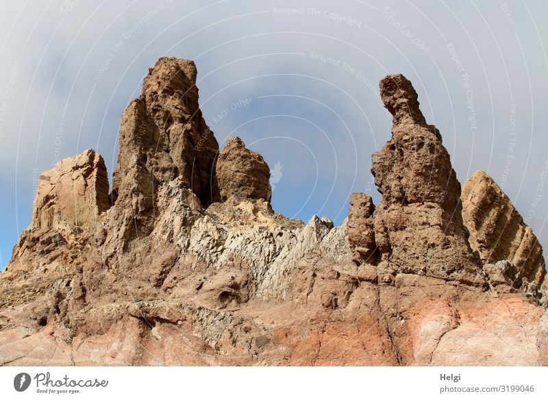 bizarre rock formations in sunshine and cloudy skies in Teide National Park on Tenerife Vacation & Travel Tourism Environment Nature Landscape Sky