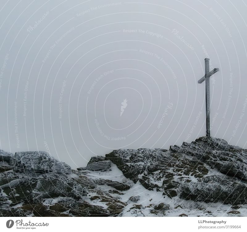 summiteers Nature Landscape Air Water Clouds Autumn Winter Fog Snow Snowfall Rock Mountain Peak Snowcapped peak Adventure Peak cross Gray Exterior shot Deserted