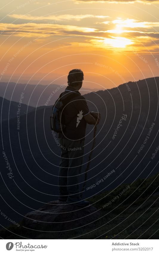 Man walking on the mountain Senior citizen Mountain Hiking Nature Lifestyle trekking Healthy Landscape Lanes & trails Summer Exterior shot Park retired Hill