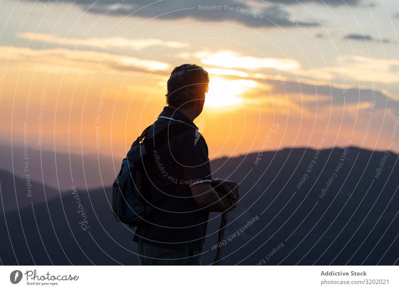 Man walking on the mountain Senior citizen Mountain Hiking Nature Lifestyle trekking Healthy Landscape Lanes & trails Summer Exterior shot Park retired Hill