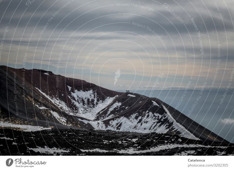 Ice age | disappearing; snow on the volcano thaws, a group of people walks up it Tourism Trip Winter Snow Mountain Hiking Androgynous 5 Human being Group Nature