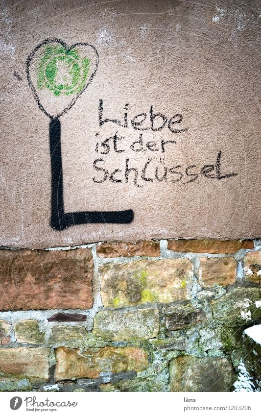 Love is the key Marburg Wall (barrier) Wall (building) Characters Graffiti Wisdom Emotions Heart-shaped Key Colour photo Exterior shot Structures and shapes